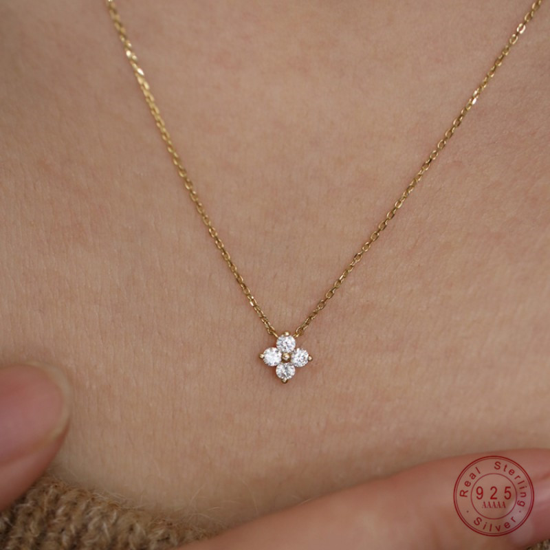 Collier avec pendentif en forme de fleur de Zircon pour femmes, en argent Sterling 925 véritable, à la mode, bijoux fins pour fête de mariage, S925