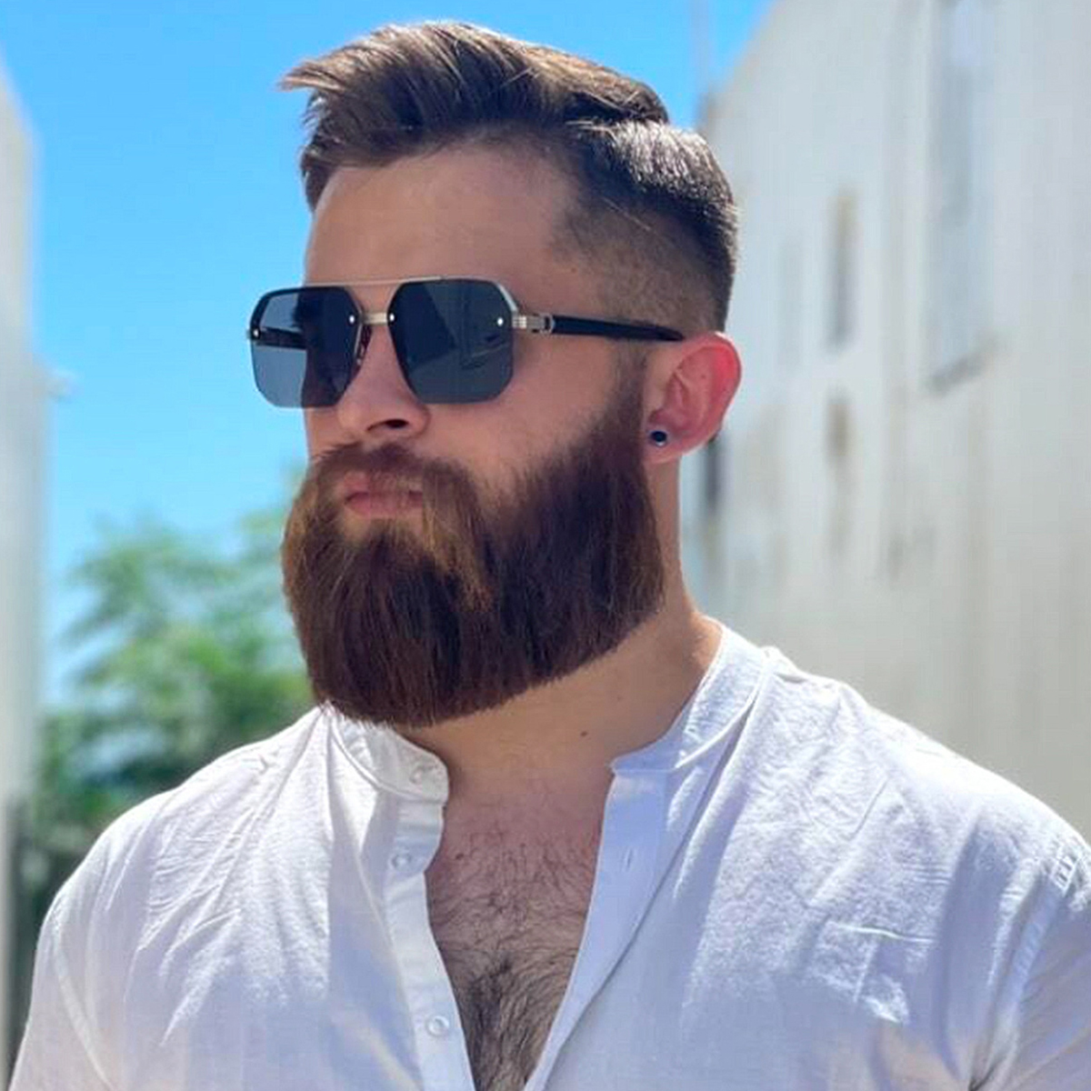 Occhiali da sole in metallo da uomo quadrati con mezza montatura per unghie di riso, tendenza casual, personalità, moda retrò, occhiali per sport all'aria aperta