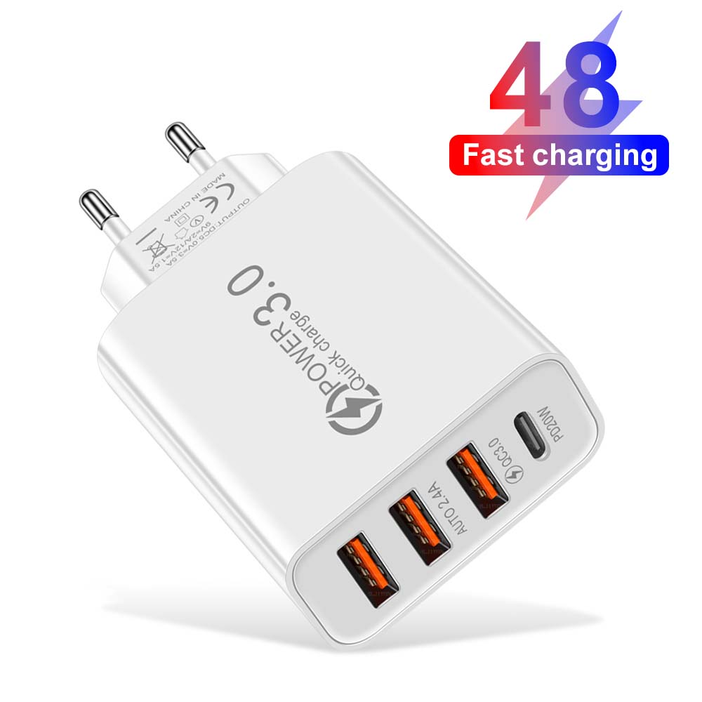 Cargador USB 48 QC 3,0 tipo C PD carga rápida para iPhone 12 13 Max Samsung S21 Huawei Xiaomi teléfono móvil cargador de pared con enchufe UE/EE. UU.