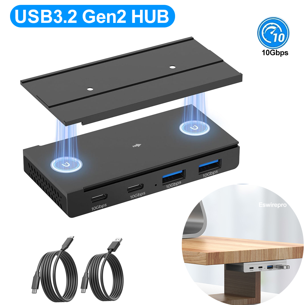 Adaptor Pemisah USB 3.2 Magnetik Meja HUB USB 10Gbps Transfer Data Kecepatan Tinggi untuk Aksesori Laptop PC MacBook Pro iMac Pro