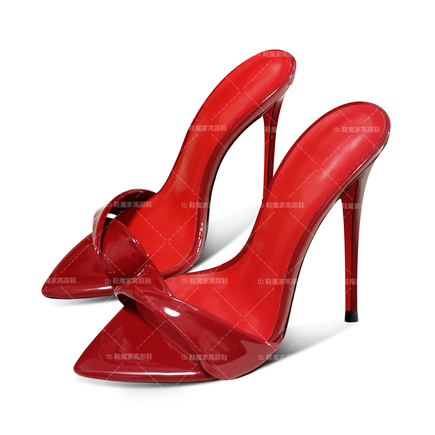 New Pointed Red High Heels, Women's Super High Heels, Open-Toed Sandals, Slim Heels, Sexy Outer Half Slippers