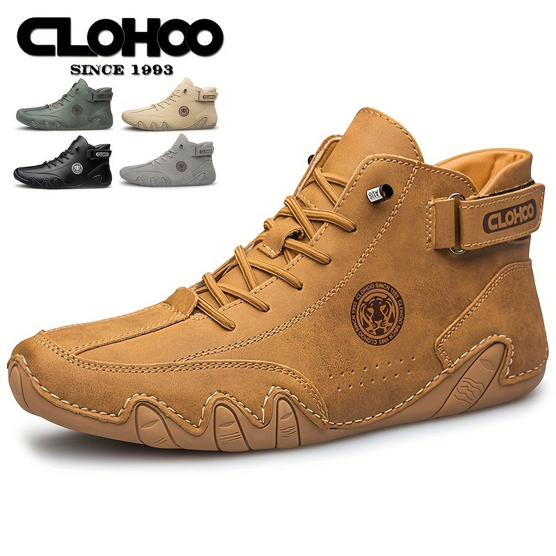 CLOHOO Handgenaaide Octopus Design Korte herenlaarzen Hoge leren rijlaarzen Stijlvolle herenschoenen