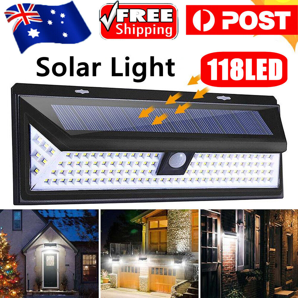 Lampa solarna z czujnikiem ruchu, 118 LED, wodoodporna, do ogrodu.