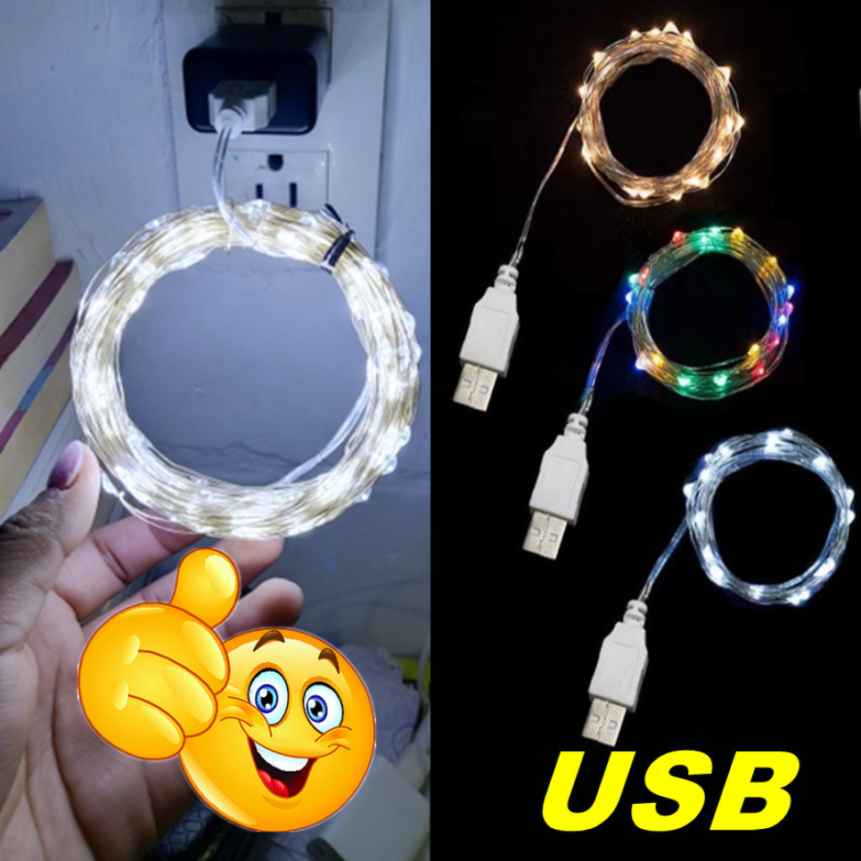 Guirnalda de luces LED USB de 5M, 10M, 20M, CC de 5V, guirnalda de alambre plateado, luces de hadas impermeables para decoración del banquete de boda y Navidad