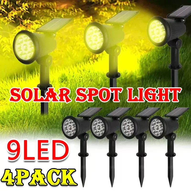 Lâmpada Solar de 9 LEDs Ajustável, 1/2/3/4 Peças, Holofote Solar de Embutir no Solo, IP65 à Prova d'Água, Luz de Parede para Paisagismo, Iluminação Externa
