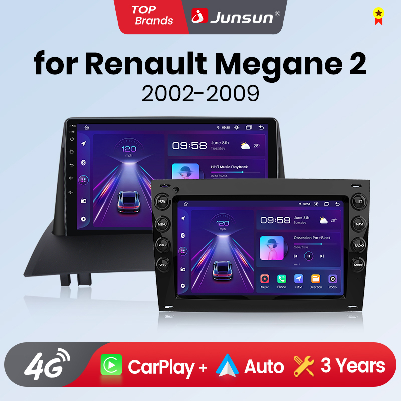 Junsun -Radio con GPS para coche, sistema inteligente con Android, CarPlay, para Renault Megane 2, años 2002 a 2009