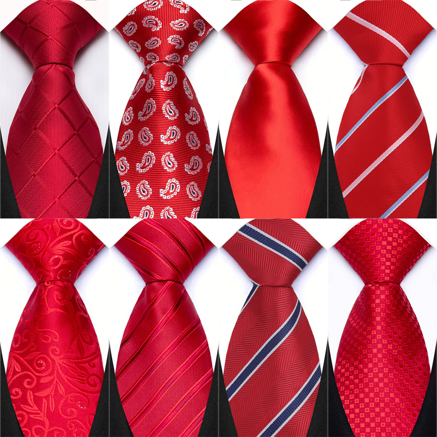 Classic Jacquard Striped Plaid Paisley 8cm Polyester Red Color Wedding Tie Formal Necktie Accessories Gift Neck Tie For Men