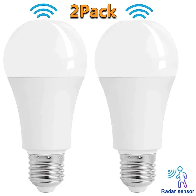 1 〜 2 パック 10 ワット LED 電球ライト E27 レーダーモーションセンサー 85-265V ホワイトスマートランプ夜間作業家庭用リビングルーム階段通路