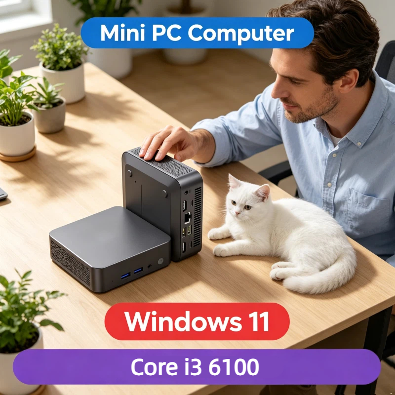 Mini PC para Jogos, Escritório e Estudo, Core i3 6100, Windows 11 Pro, 32GB RAM, 1TB/2TB SSD, WIFI 6, BT5.2, 4K HD, 3 Anos de Garantia