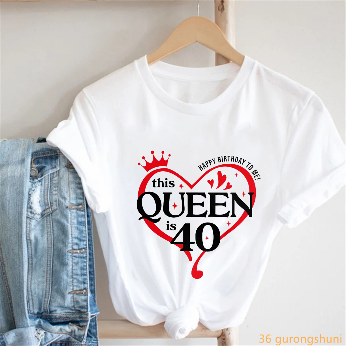 เสื้อยืดพิมพ์ลายมงกุฎหัวใจ ฉลองวันเกิดครบรอบ 40 ปี สำหรับผู้หญิง ของขวัญวันเกิด แฟชั่นฤดูร้อน เสื้อยืดลำลองสำหรับผู้หญิง