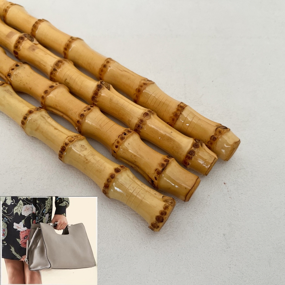 Una Coppia di Manici per Borsa in Bambù Naturale Fatti a Mano, Lunghi 33cm, Accessori per Borse Fai-da-Te e Materiale per Artigianato