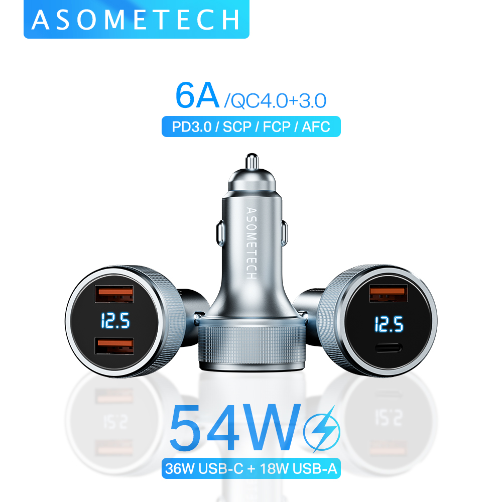 54W USB Car Charger Quick Charge 3.0 Fast CHARGING Type C QC PD3.0 อะแดปเตอร์ชาร์จโทรศัพท์มือถือสําหรับ iPhone Xiaomi Samsung Huawei