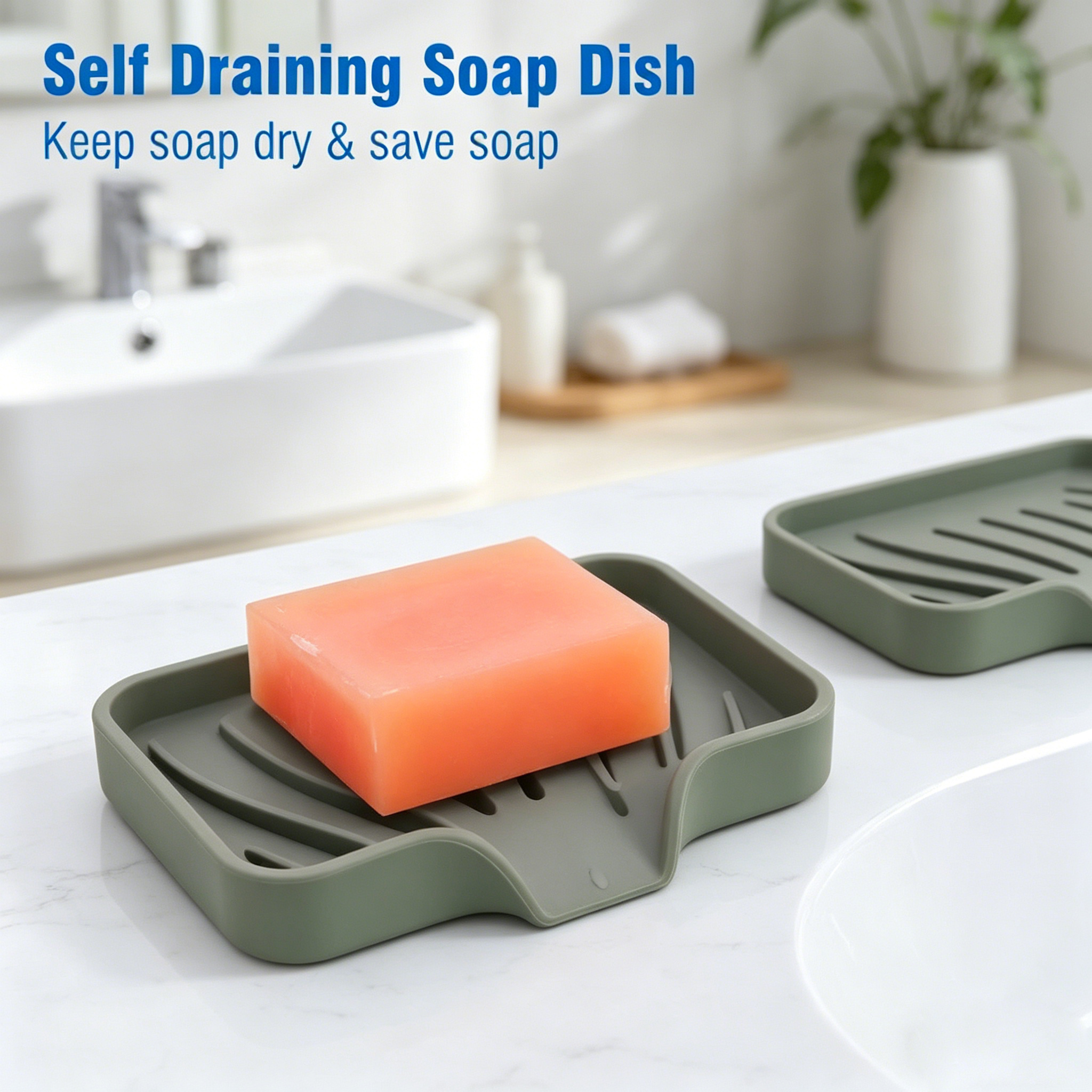 1-Pack Silicone Drain Soap Box Kitchen Bathroom Anti slip Sink Tray Free Punch Sponge Holder Bathroom Accessory