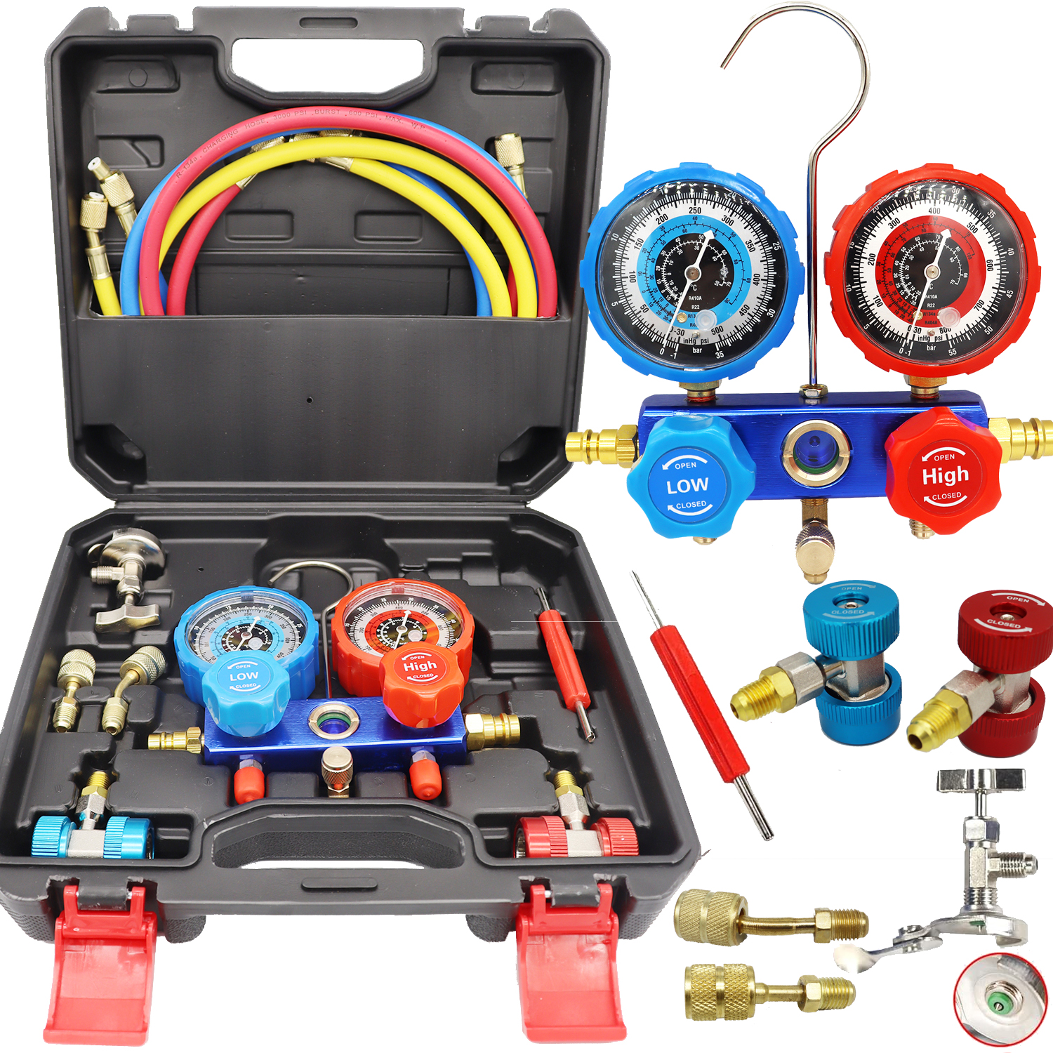 NIEUWE Auto Airconditioning Manometer Slang Kit R22 R-410A R-134a R-404A Koelmiddel Manometer Set Opbergdoos
