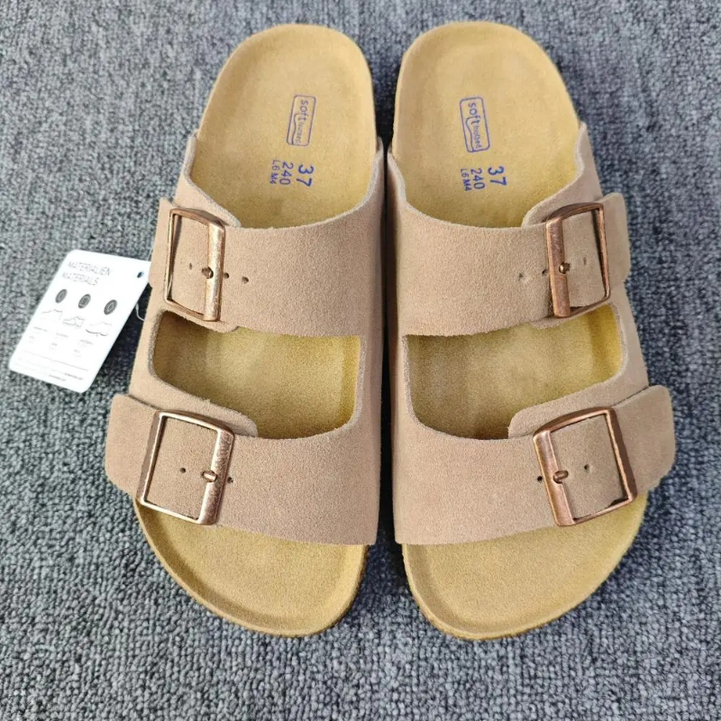Neue Vintage-Stil Unisex Doppelschnallen-Flachsandalen mit Kork-Einlegesohle – Lässiger Komfort für den Sommer