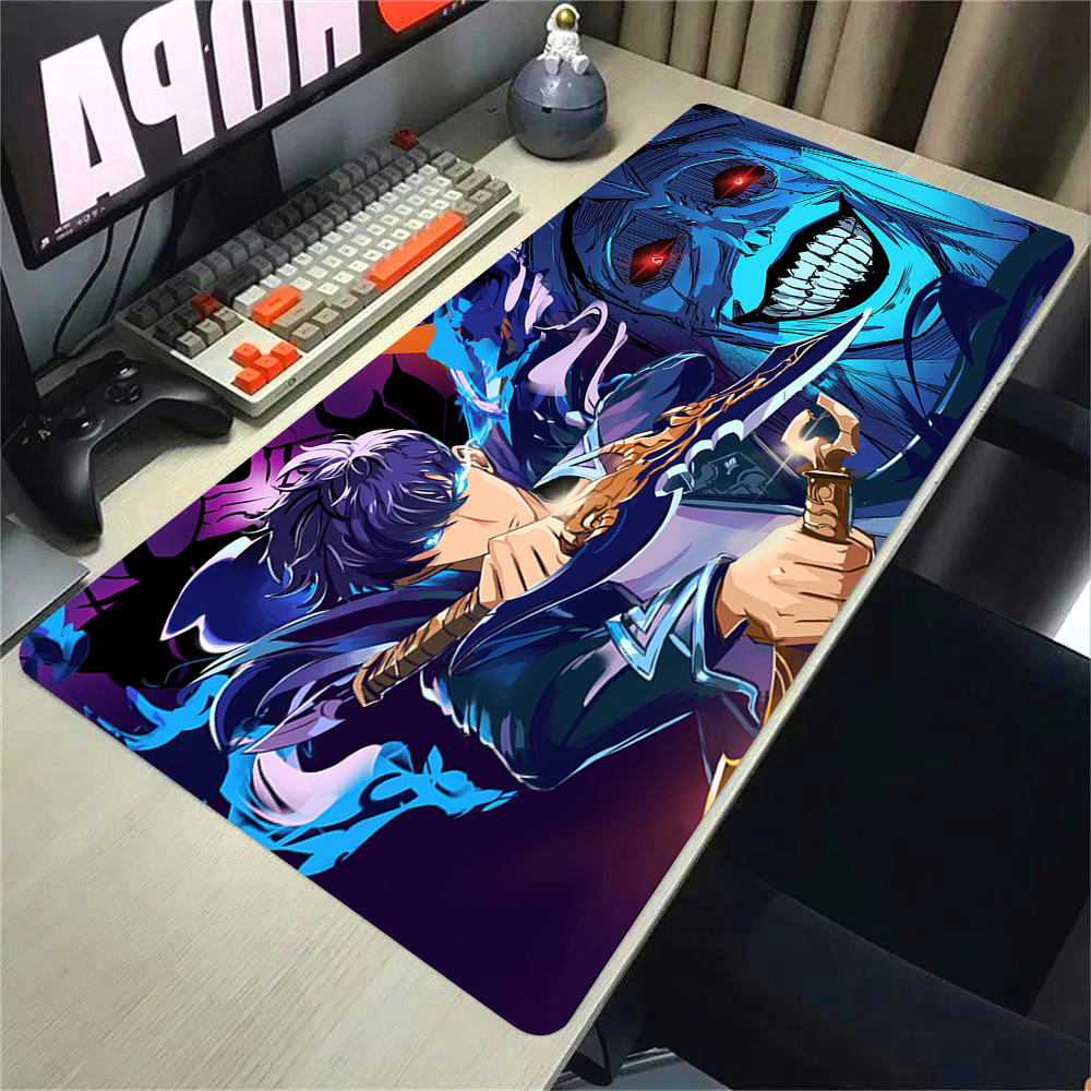 Tapis de souris Anime à nivellement Solo, impression HD, pour joueurs sur ordinateur, bord de verrouillage, en caoutchouc, antidérapant, XXL, 90x40cm, pour clavier et PC