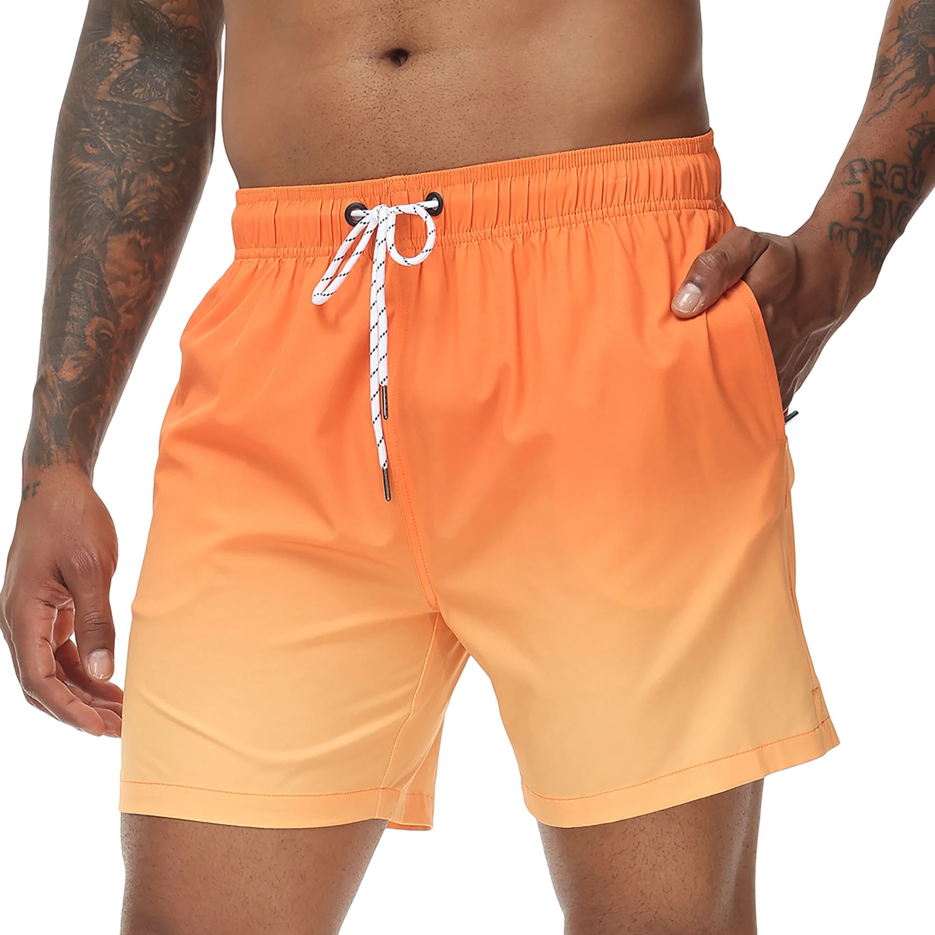Costume da bagno da uomo con sfumature di colore, pantaloncini da nuoto ad asciugatura rapida, pantaloncini da spiaggia con tasche con cerniera e fodera in rete, costume da bagno alla moda per uomo