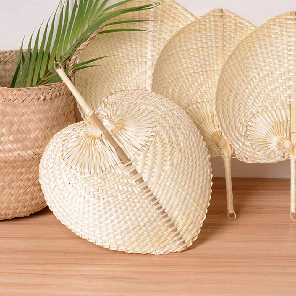 Abanicos de mano de bambú Natural, tejido hecho a mano, de ratán, 2 tamaños, ventilador de mano de hoja de palma, para verano, decoración del hogar