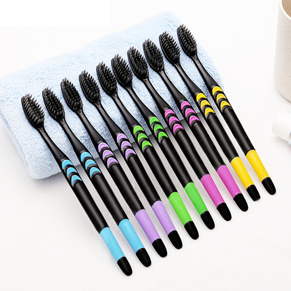 10 pièces emballées nettoyage en profondeur poils souples charbon de bambou cheveux noirs Ultra-fin beauté santé brosse à dents nettoyage buccal