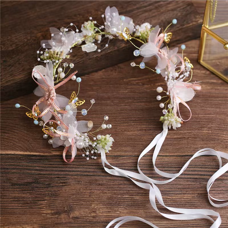 Acessório de casamento coroa de noiva cabelo joias de cristal tiara com pérolas flores coroa de casamento floral pérola faixa de cabeça de noiva