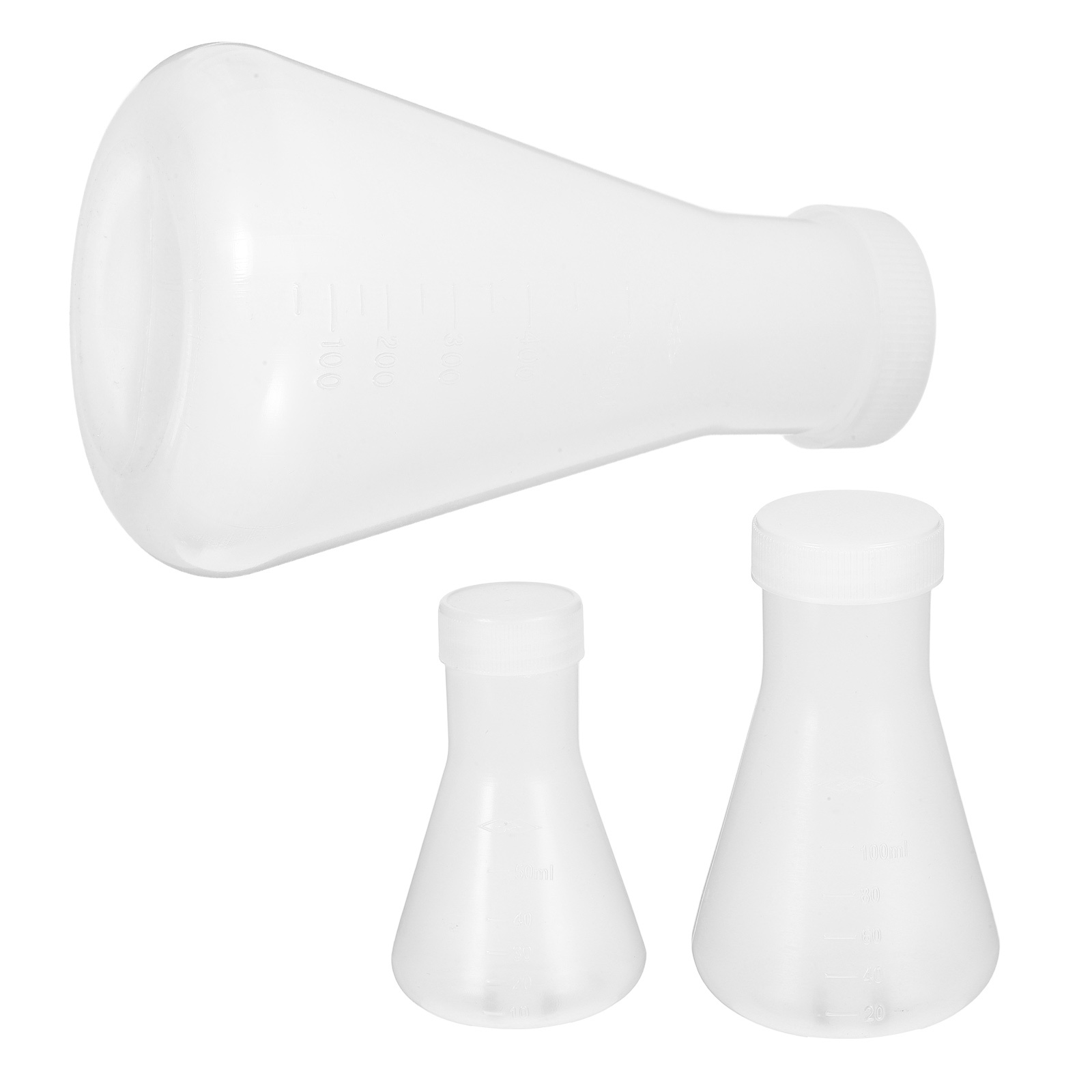 3 Buah Botol Plastik Botol Kerucut dengan Sekrup untuk Percobaan Siswa Laboratorium Kimia Putih (50Ml + 100Ml + 500Ml)