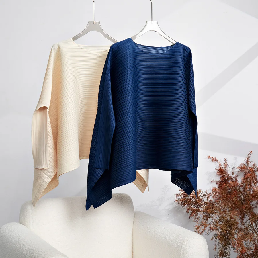 Alsey miyake blusa de manga longa feminina verão novo estilo harajuku simples plus size solto peplum plissado camiseta roupas femininas