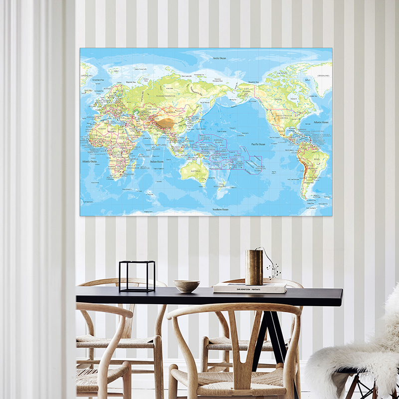 Carte du monde et topographie, décoration murale éducative |   Toile de fond polyvalente pour la photographie, pour les voyages en extérieur et en intérieur