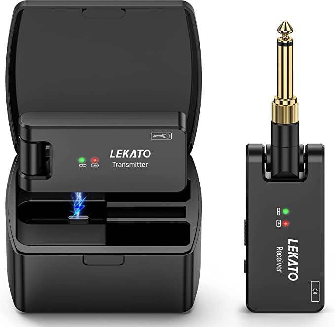 LEKATO ワイヤレスギターシステム ギターワイヤレストランスミッターレシーバー 2.4Ghz 充電式ワイヤレスオーディオシステム (WS-100)