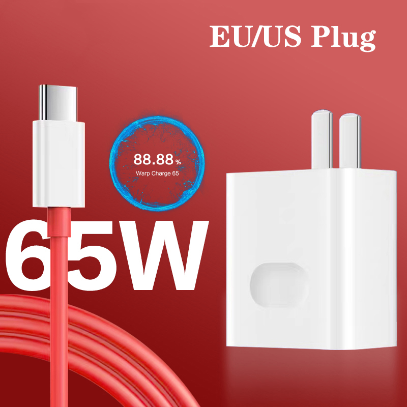 Ładowarka OnePlus 65W PD Warp Super Szybkie Ładowanie Adapter EU/US Do 1+ 9 8 7 9RT 9R 8T PRO Nord 2 3 & Kabel Typu C do Typu C