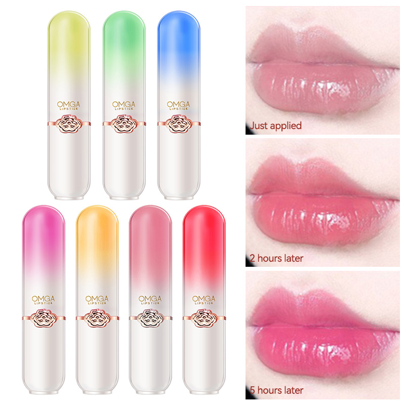 OMGA baume à lèvres à couleur changeante gelée rouge à lèvres hydratant imperméable hydratant sensible à la température saveur de pêche, lèvres lisses