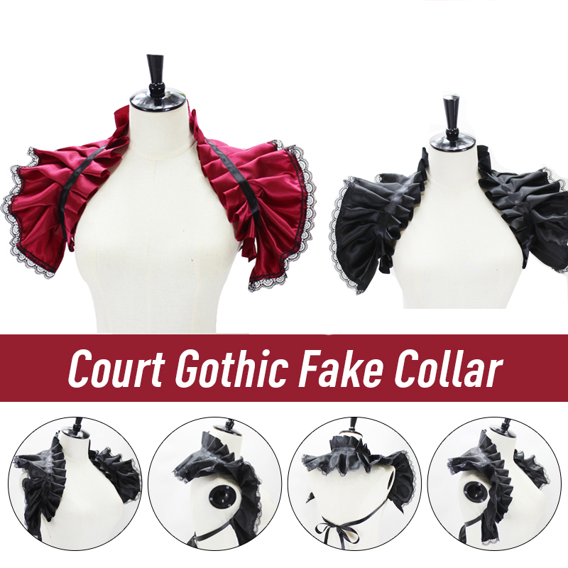 Costume de scène Cosplay victorien, col en Satin à volants, faux col gothique, manches plissées, châle