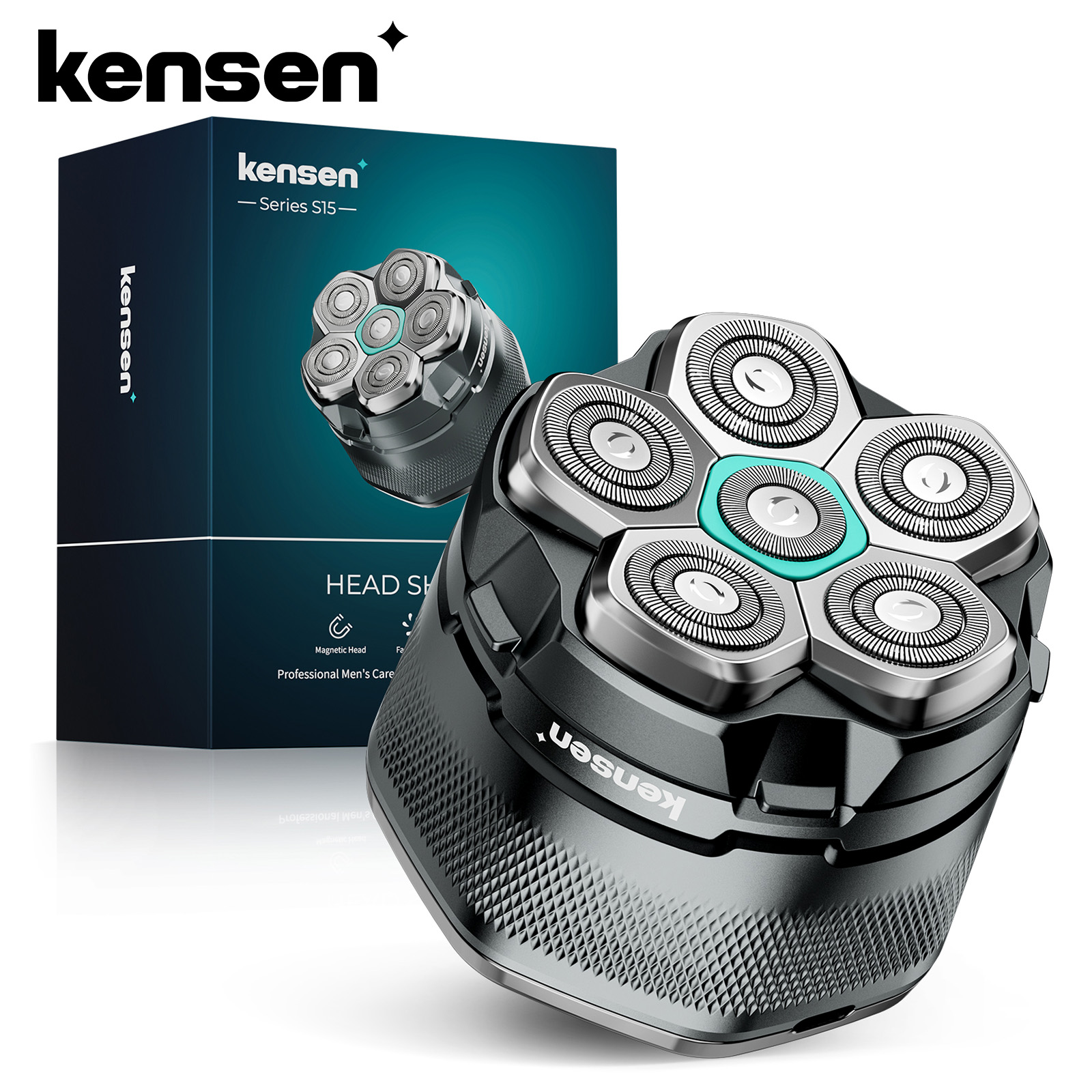 Afeitadora Kensen S15 para Hombres Calvos, Cabezal Magnético 6D, Resistente al Agua IPX6, Recargable por USB, Recortadora de Barba Eléctrica