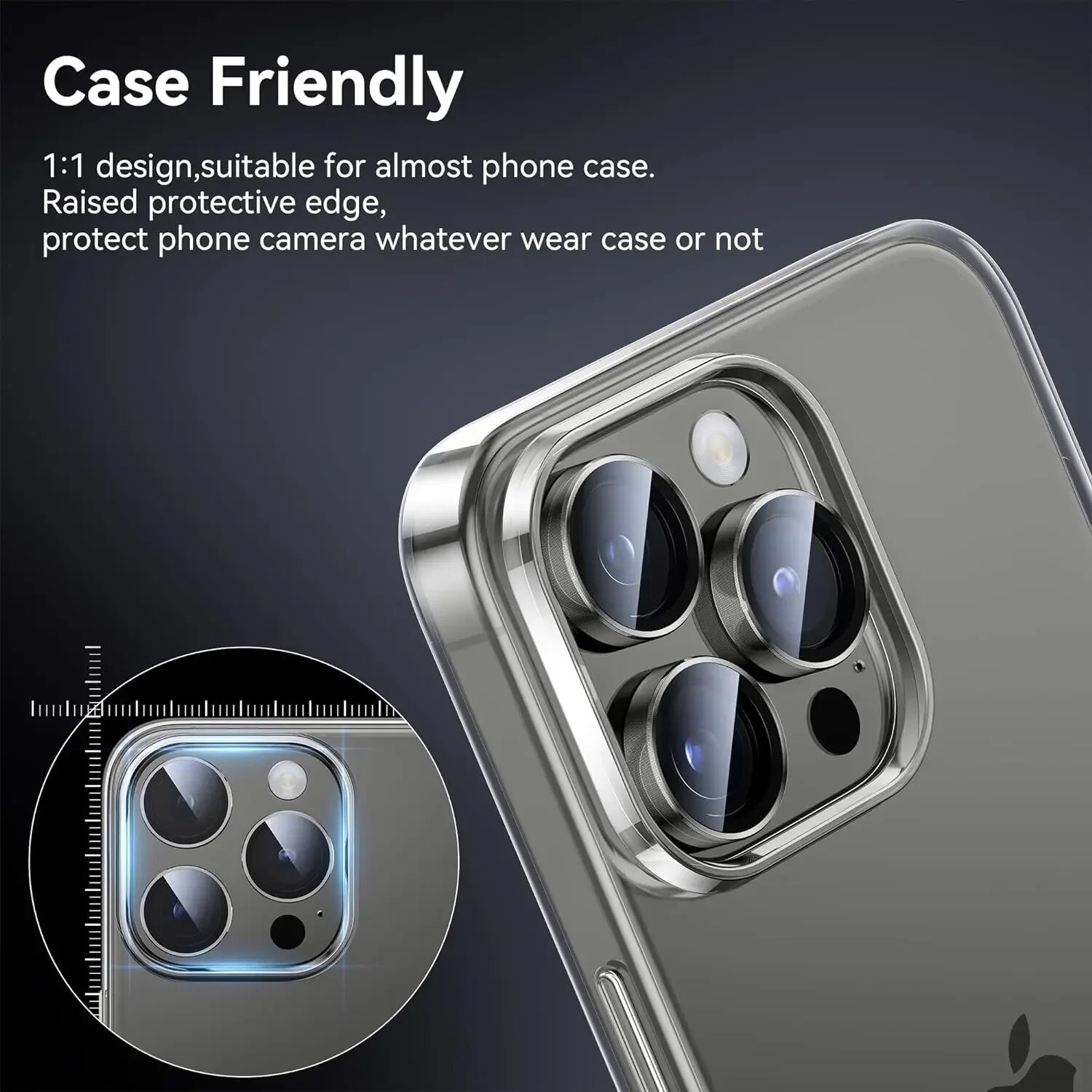 iPhone 12/13/14/15 Pro Max、13 Mini、15 Pro Max用メタルリングカメラレンズプロテクター（3～2個）- ガラスレンズ保護