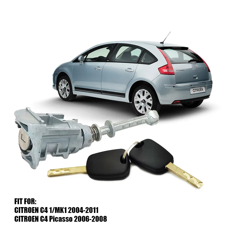 Cilindro de fechadura da porta dianteira esquerda com 2 chaves para Citroen C4 2004-2011 Picasso 2006-2008