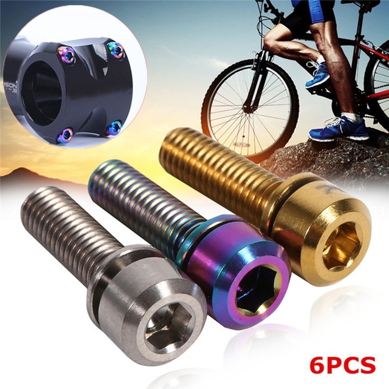 Vis de guidon de vélo M5 x 18mm, 6 pièces/ensemble, vis colorées plaquées titane en acier inoxydable, vis de tige montante