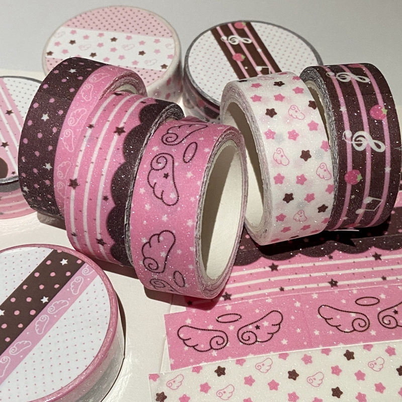 MINKYS nouveau Kawaii scintillant amour aile aménagement paysager Washi bande Journal bricolage rubans de masquage décotatifs papeterie