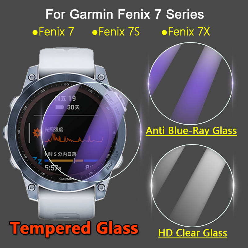Protector de pantalla de 5 piezas para reloj inteligente Garmin Fenix, película protectora de vidrio templado transparente/antirayos azules, para modelos 7, 7S, 7X, Epix Pro, 2.5D HD