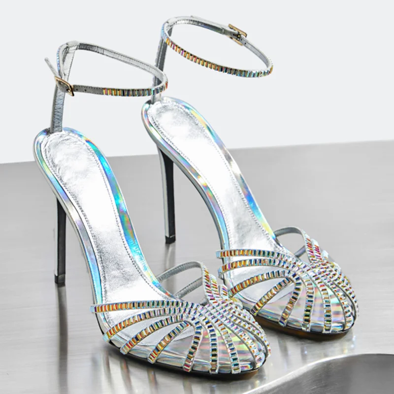 Crystal Cover The Toe Sandały Sexy Round Toe Thin Heel Slingback Buckle Strap New Arrivals Fashion Women Modern Shoes