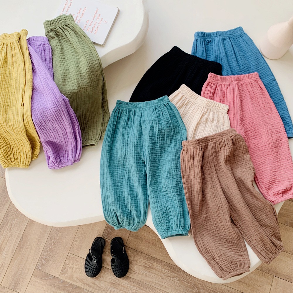 Printemps été pantalon résistant aux moustiques enfant en bas âge nouveau pantalon ample décontracté couleur unie pantalon vêtements chauds garçons filles pantalon polyvalent