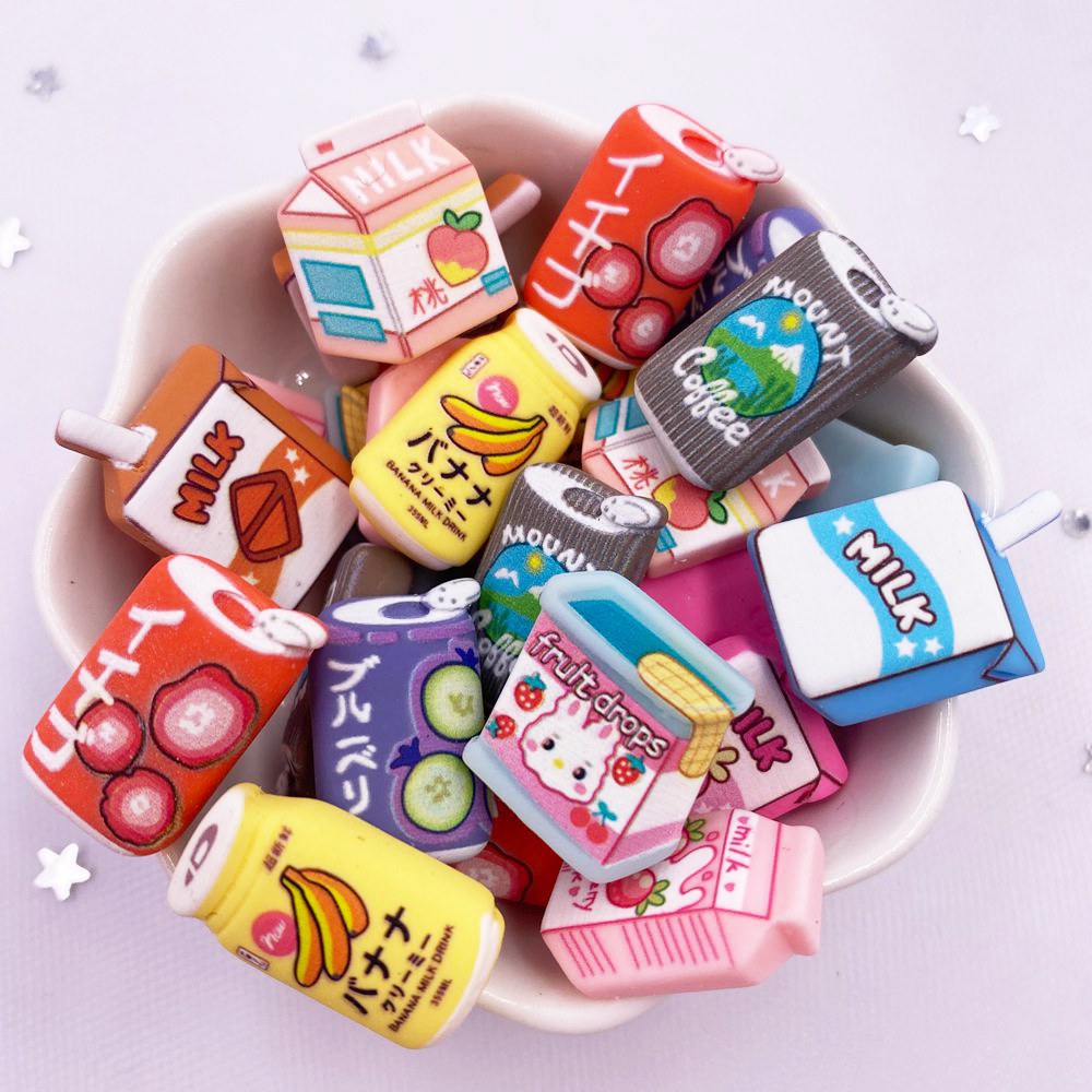 20 pièces résine Kawaii coloré Mini diverses boissons aux fruits café lait boîtes boîtes Scrapbook Flatback 3D Figurine bricolage décor à la maison artisanat
