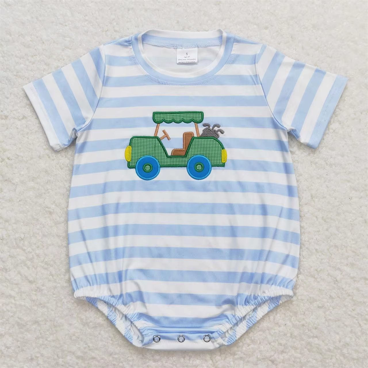 Wholesale Newborn Blue Stripes Coverall Bodysuit Baby Boy Toddler Embroidery Romper Short Sleeves Kids Ball Bubble Jumpsuit