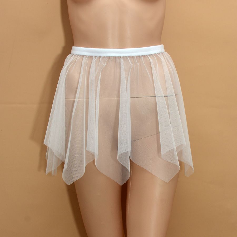 Women Transparent Mesh Skirt Ultra-thin Perspective Ultra-short Irregular One-Layer Gauze Half-Length Skirt Nightclub Clothes