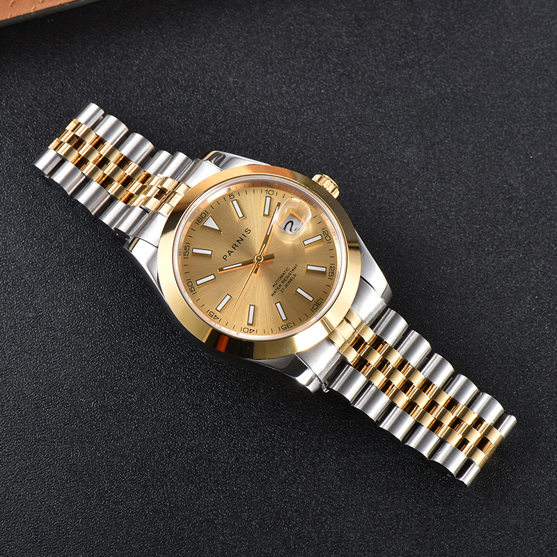 Parhéritage-Montre Mécanique existent pour Homme, Cadran localité, Calendrier, Verre Saphir, Bracelet en Acier Inoxydable, Horloge, Mode, 39.5mm