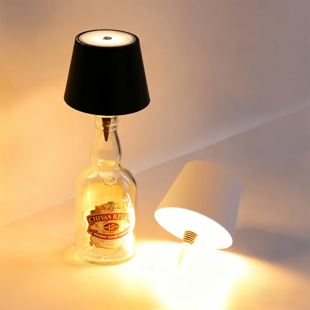 Kabellose Weinflaschenlampe Typ-C mit Touch-Steuerung, 3 Farben und stufenlosem Dimmen, LED-Tischleuchte für Bar, Café, Atmosphäre, Nachtlicht