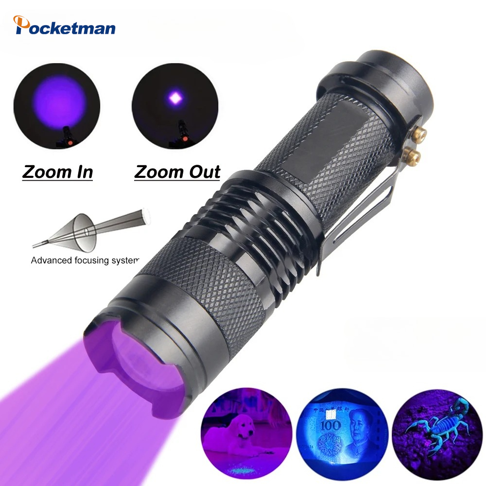 Mini UV Flashlight LED Ultraviolet Torch Portable Clip Black Light Handlight 395nm Purple Lamp Pet Urine Stain Detector Tool