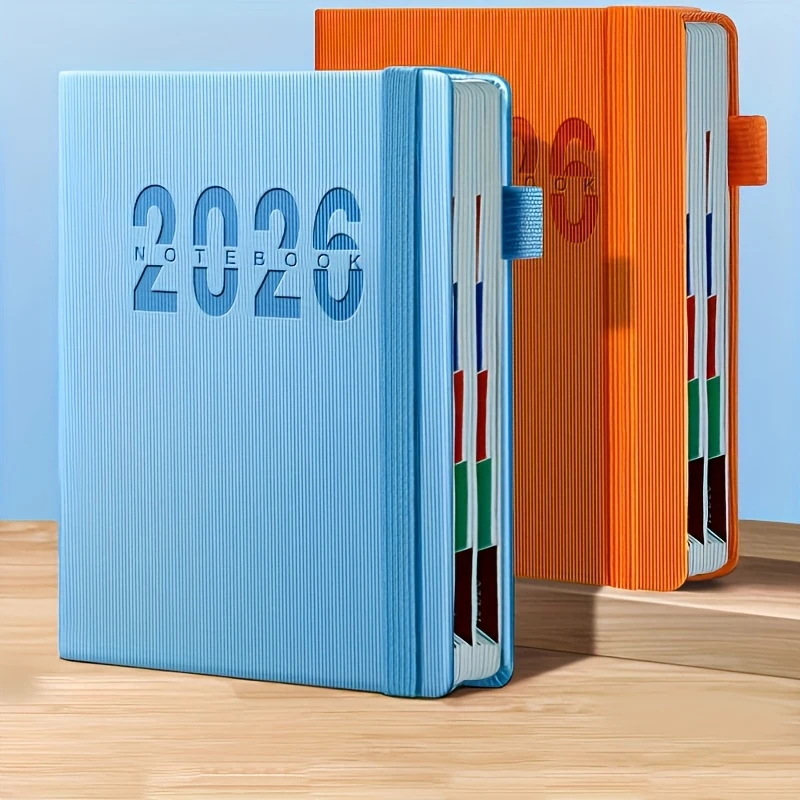 Блокнот для планирования на 2026 год, размер А5, английские планировщики, дизайн эластичных ремешков, 400 страниц, утолщенный блокнот для повестки дня, ежедневный календарь, расписание