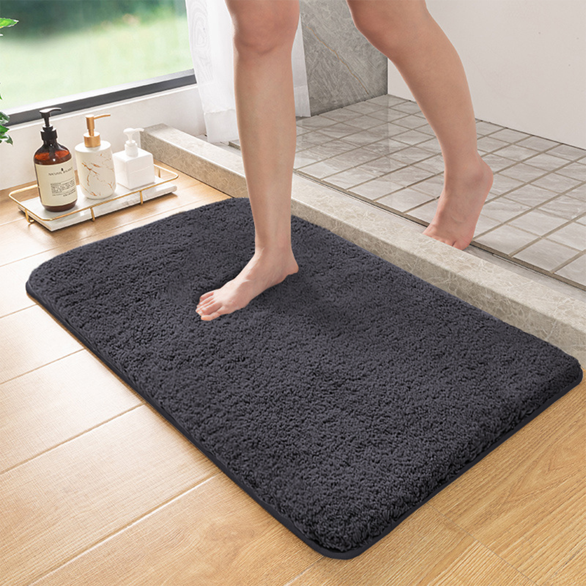 Tapete de banheiro absorvente de cabelo longo, tapete peludo para limpeza de pés, tapete antiderrapante para entrada