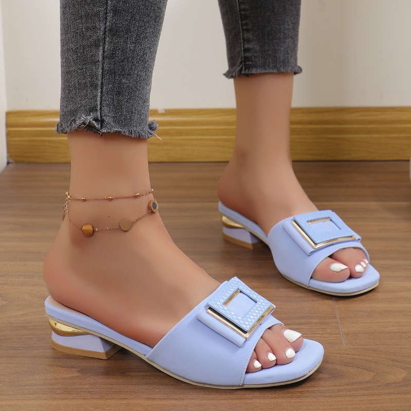 Sandal Hak Tinggi Wanita Fashion Sepatu Hak Rendah Elegan Slip Musim Panas untuk Pesta Pernikahan Sandal Wanita Nyaman Antiselip