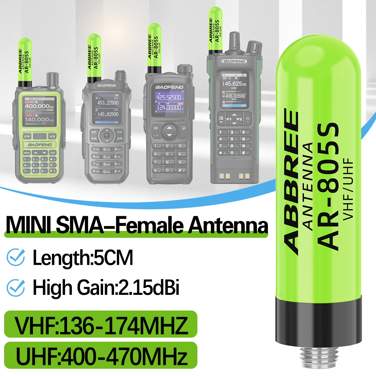 Abbree AR-805S mini antena sma-fêmea para walkie talkie uhf/vhf alto ganho para baofeng UV-5R mini UV-21 pro UV-32 rádio amador