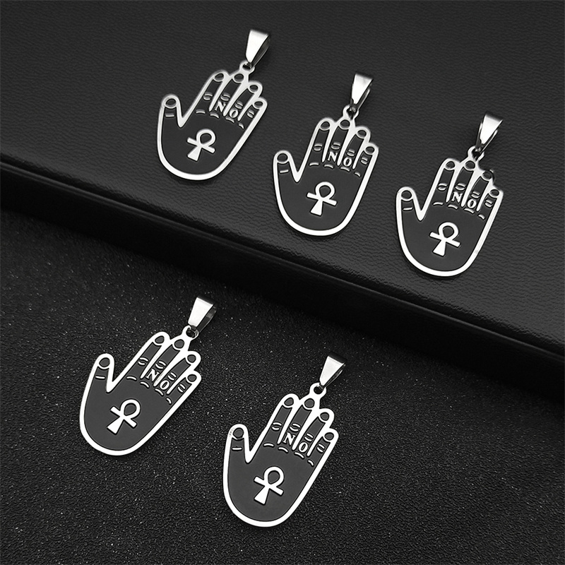 5 Stück Hamsa Hand Ankh Kreuz keine handgemachte Anhänger Halskette für Frauen Männer Edelstahl Silber Farbe Schmuck Zubehör
